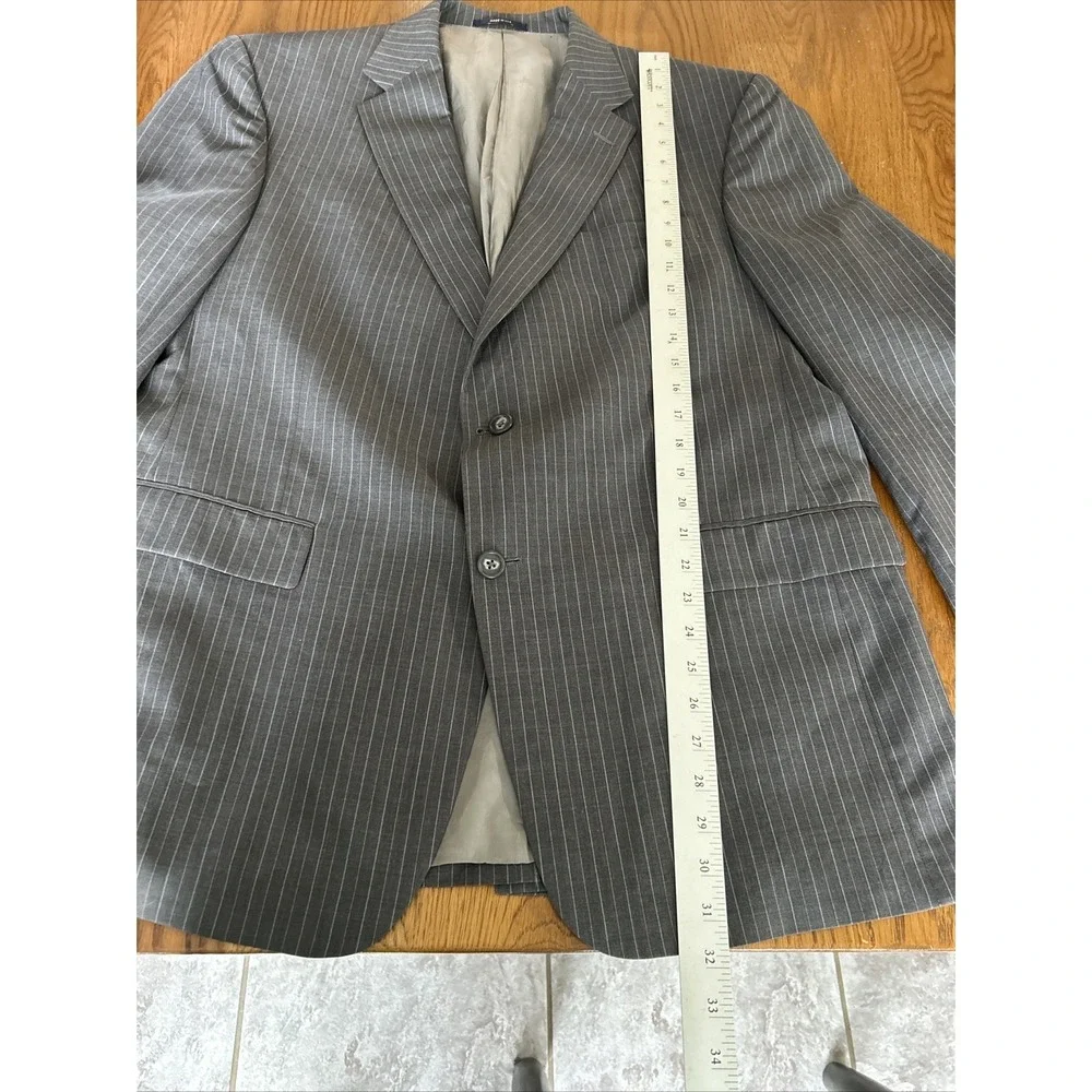 Hart Schaffer Marx "Gold" Light Blue Pinstriped‎ Gray Blazer For Belk  44R - Picture 16 of 16
